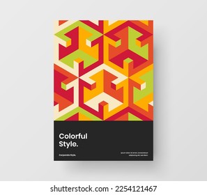 Vivid geometric pattern leaflet concept. Isolated catalog cover A4 vector design layout.