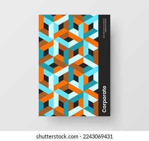 Vivid geometric pattern magazine cover template. Simple presentation A4 vector design concept.
