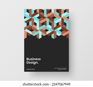 Vivid geometric pattern magazine cover template. Modern presentation A4 vector design concept.