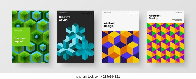 Vivid geometric pattern placard template collection. Fresh flyer vector design illustration composition.
