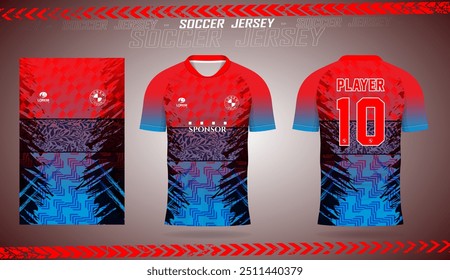 Vivid Geometric Pattern Red Blue Sport Jersey Design for Extreme Sports and Gaming