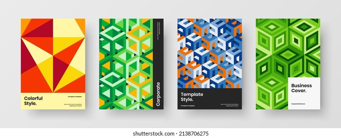 Vivid geometric shapes booklet concept composition. Minimalistic catalog cover A4 vector design layout set.