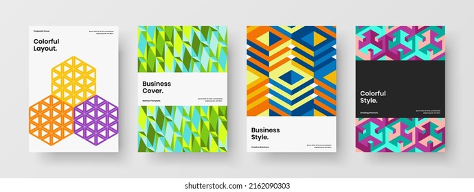 Vivid geometric shapes company cover illustration bundle. Minimalistic banner A4 vector design concept collection.