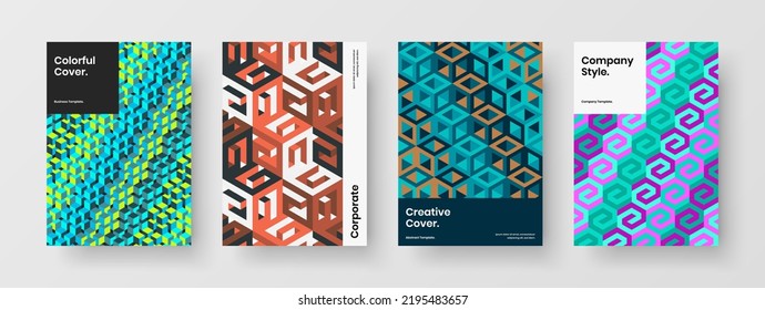 Vivid geometric shapes company identity layout bundle. Isolated journal cover design vector concept composition.