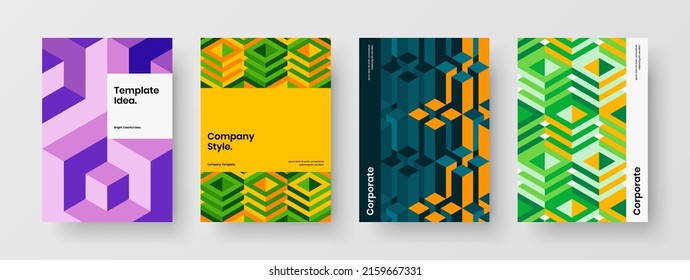 Vivid geometric shapes front page template composition. Trendy flyer A4 vector design concept collection.