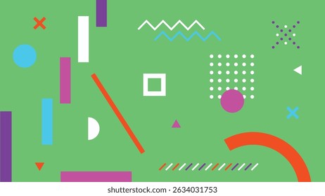 Vivid geometric shapes in pink, blue, and orange over bright green. Perfect for pop culture, music graphics, and playful visuals.