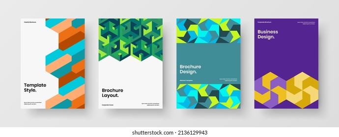 Vivid geometric shapes poster template set. Bright placard A4 vector design illustration bundle.