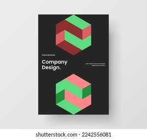 Vivid geometric tiles company brochure layout. Isolated postcard A4 design vector template.