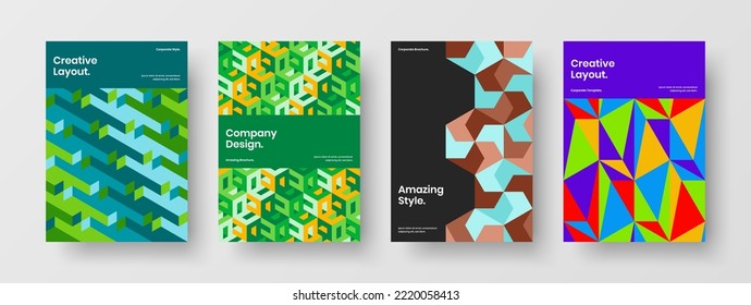 Vivide Kollektion geometrischer Fliesenflyer. Trendy Präsentation A4 Design Vektor Template Zusammensetzung.