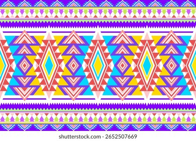 Vivid geometric tribal pattern with diamonds and triangles in bright colors geometric ethnic pattern