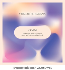 Vivid gradient backgrounds vector set gradients. Mercury retrograde, Gemini. Vivid color abstract background for app, web design, webpages, banners, greeting cards etc with text