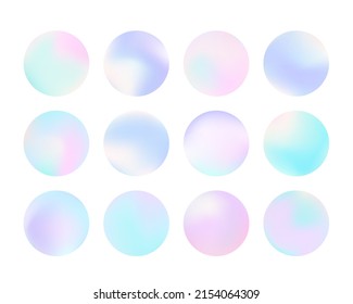 Vivid gradient circle set. Beautiful fluid holographic iridescent color spheres