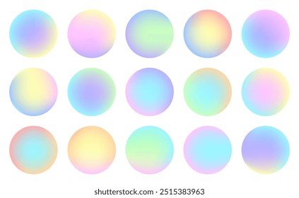 Definição de círculo de gradiente vívido. Lindos gradientes multicoloridos fluidos modernos. Plano de fundo arredondado de gradiente de fluido. Pastel formas abstratas. Elementos de gradiente líquido para faixa mínima, logotipo, postagem social