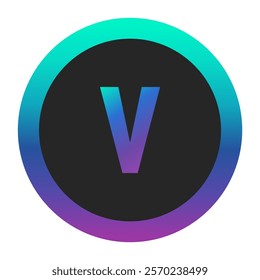 Vivid Gradient Letter v with Blue and Purple Frame in Black Circle – Sleek Vector Design for Technology and Creative Projects