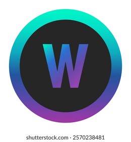 Vivid Gradient Letter w with Blue and Purple Frame in Black Circle – Sleek Vector Design for Technology and Creative Projects