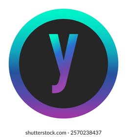 Vivid Gradient Letter y with Blue and Purple Frame in Black Circle – Sleek Vector Design for Technology and Creative Projects