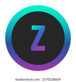 Vivid Gradient Letter z with Blue and Purple Frame in Black Circle – Sleek Vector Design for Technology and Creative Projects