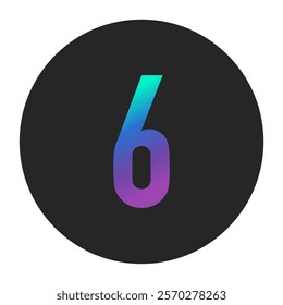 Vivid Gradient Number Six on Black Circular Background with Multi-Tone Effect