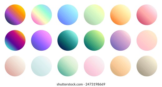 Esferas de gradiente vívidas. Círculos multicolores minimalistas, colores vibrantes abstractos de los años 80 y conjunto de Vector aislado de esfera de Gradientes modernos