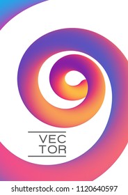 Vivid Gradient Spiral Curve Line in Vibrant Pink Blue Colors on White. Editable Flyer or Cover Template Vector Background. Bright helix, pink loop, vivid scroll, vibrant gradient spiral shape cover.