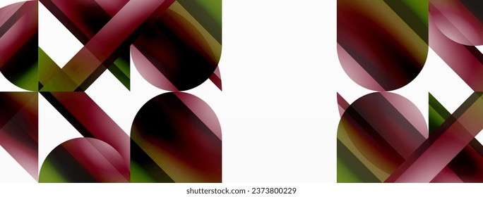 Triángulos gradientes vivos y círculos sobre blanco. Mezcla de formas para diseños digitales, presentaciones, banners de sitios web, publicaciones en medios sociales