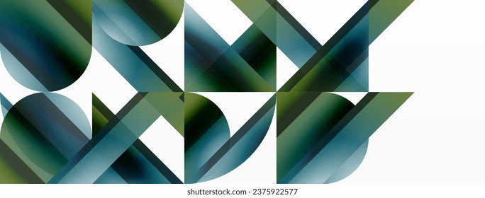 Triángulos gradientes vivos y círculos sobre blanco. Mezcla de formas para diseños digitales, presentaciones, banners de sitios web, publicaciones en medios sociales