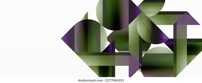Vivid gradient triangles and circles on white. Mesmerizing fusion of shapes for digital designs, presentations, website banners, social media posts