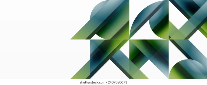Vivid gradient triangles and circles on white. Mesmerizing fusion of shapes for digital designs, presentations, website banners, social media posts