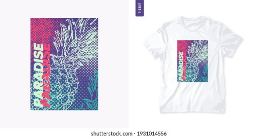 Vivid graphic tee design with pineapple, stylish print, vector illustration.