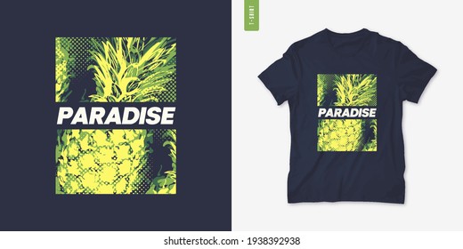 Vivid graphic tee design with pineapple, stylish print, vector illustration.