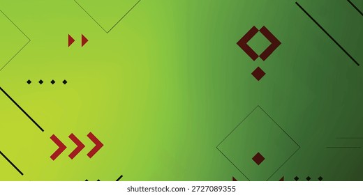 Fundo Abstrato Verde-Vivo Com Formas Geométricas, Linhas E Setas Vermelhas Para Design Moderno
