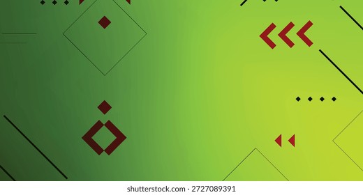 Fundo Abstrato Verde Vivo Com Formas Geométricas, Linhas E Setas Vermelhas Para Design Moderno eps10