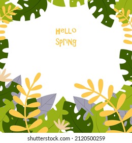 vivid green design floral background with tropical leaves border