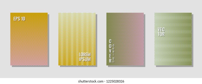 Vivid green pink zig zag banner templates, wavy lines gradient stripes backgrounds for scientific cover. Curve shapes stripes, zig zag edge lines halftone texture gradient magazine covers collection.