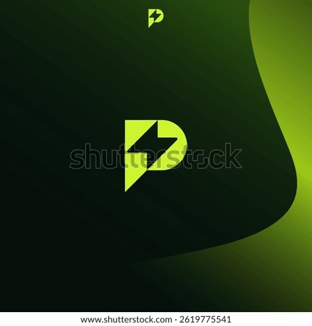 Vivid Green Stylized Monogram Logo Featuring A Letter P And Lightning Bolt Over A Dark Background