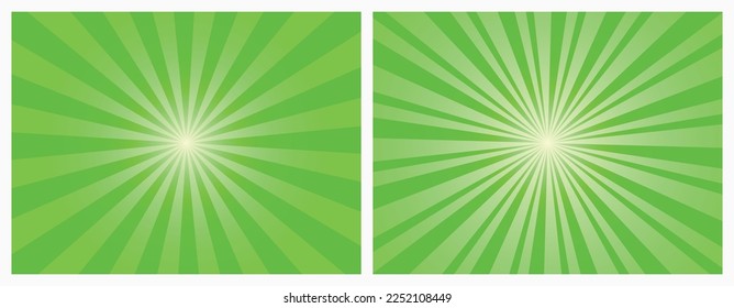 Vivid Green Sunburst Pattern Background. Ray starburst backdrop. Rays radial geometric vector illustration.