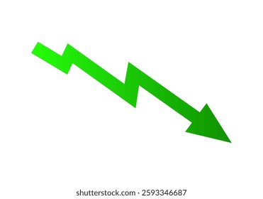 A vivid green zigzag arrow pointing downward, indicating a decrease or downward trend.