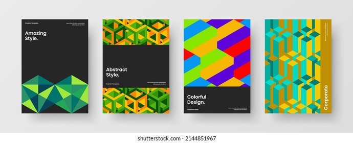 Composición del concepto del vector de diseño de la lista de mano A4. Conjunto de ilustraciones de rótulos de patrones geométricos coloridos.