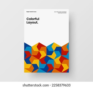Vivid handbill A4 design vector layout. Abstract mosaic tiles company cover concept.