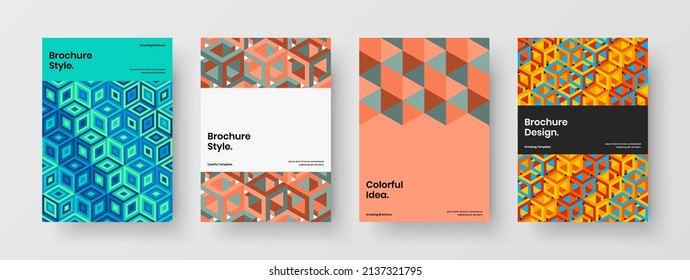Conjunto de concepto de diseño de vectores A4 de la lista de mano Vivid. Disposición del folleto de la compañía de patrones de mosaicos limpios.