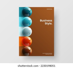 Vivid handbill A4 vector design concept. Simple realistic spheres front page template.