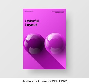 Vivid handbill A4 vector design concept. Multicolored realistic spheres company cover layout.