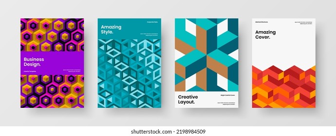 Vivid Handbill Vektordesign Concept Bundle. Mehrfarbiges Mosaik formt Postkartenvorlagen.
