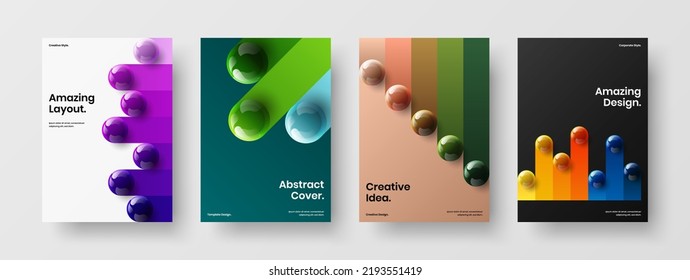 Vivid Handbill Vector Design Layout Collection. Abstract 3D Spheres Catalog Cover Illustration Set.