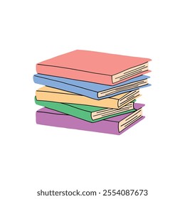 Vivid hand-drawn illustration of a colorful stack of books. Ideal for educational, literary, or creative projects, adding a playful and artistic touch to your designs