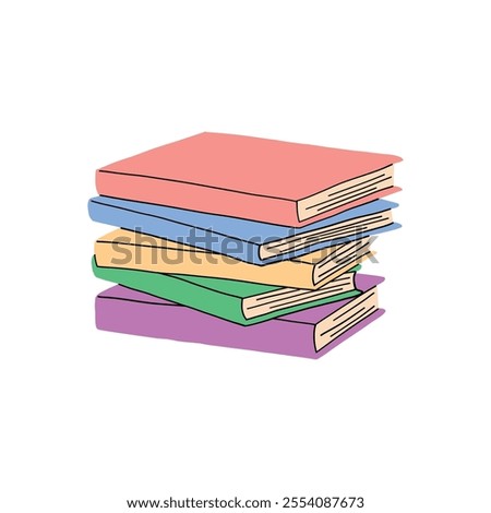 Vivid hand-drawn illustration of a colorful stack of books. Ideal for educational, literary, or creative projects, adding a playful and artistic touch to your designs