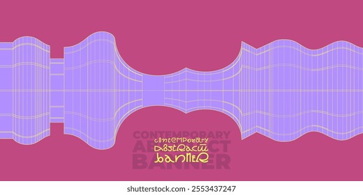 Vivid horizontal abstract banner. Rhythmic symmetry driven rotation with industrial brutalist touches. Suitable for festival or digital minimalist cover. Contemporary print with eye catching motion