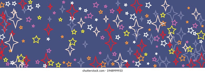 Vivid Horizontal Stars Vibrant Red Beige Sky Wallpaper. New Year Christmas Violet Print Bright Multicolor Purple Stars Ornament. Orange Holiday White Chaotic Pink Colorful Yellow Illustration.