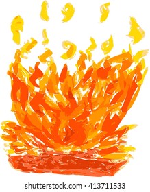 vivid illustration of the burning flame of fire, created using watercolor and simple vector.