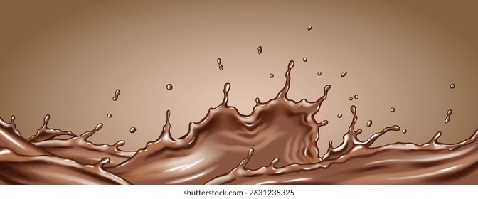 Vivid illustration of a chocolate liquid splash. Captured in motion, it creates an energetic and dynamic visual. Rich brown tones enhance this mesmerizing image.